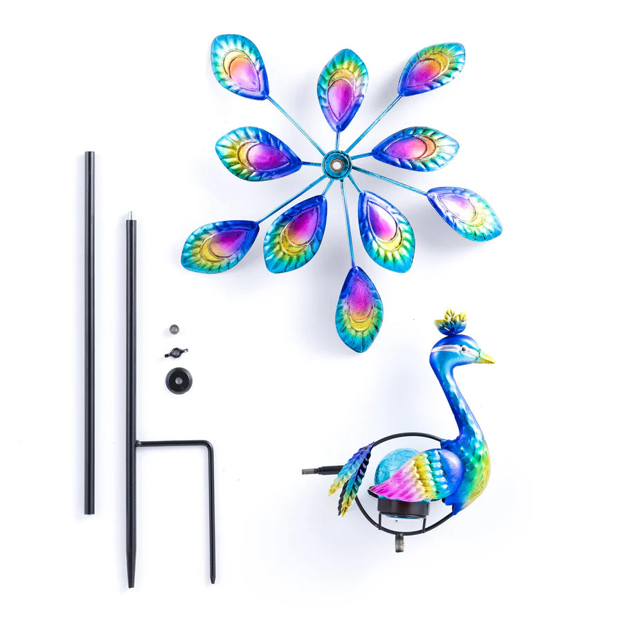 37"H Solar Peacock Staked Wind Spinner