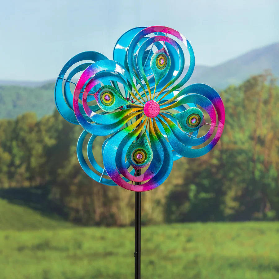75"H Wind Spinner - Peacock Spirals