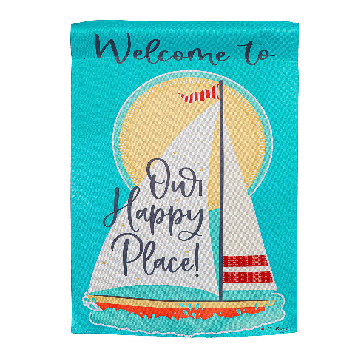 Evergreen Welcome to our Happy Place Suede House Flag