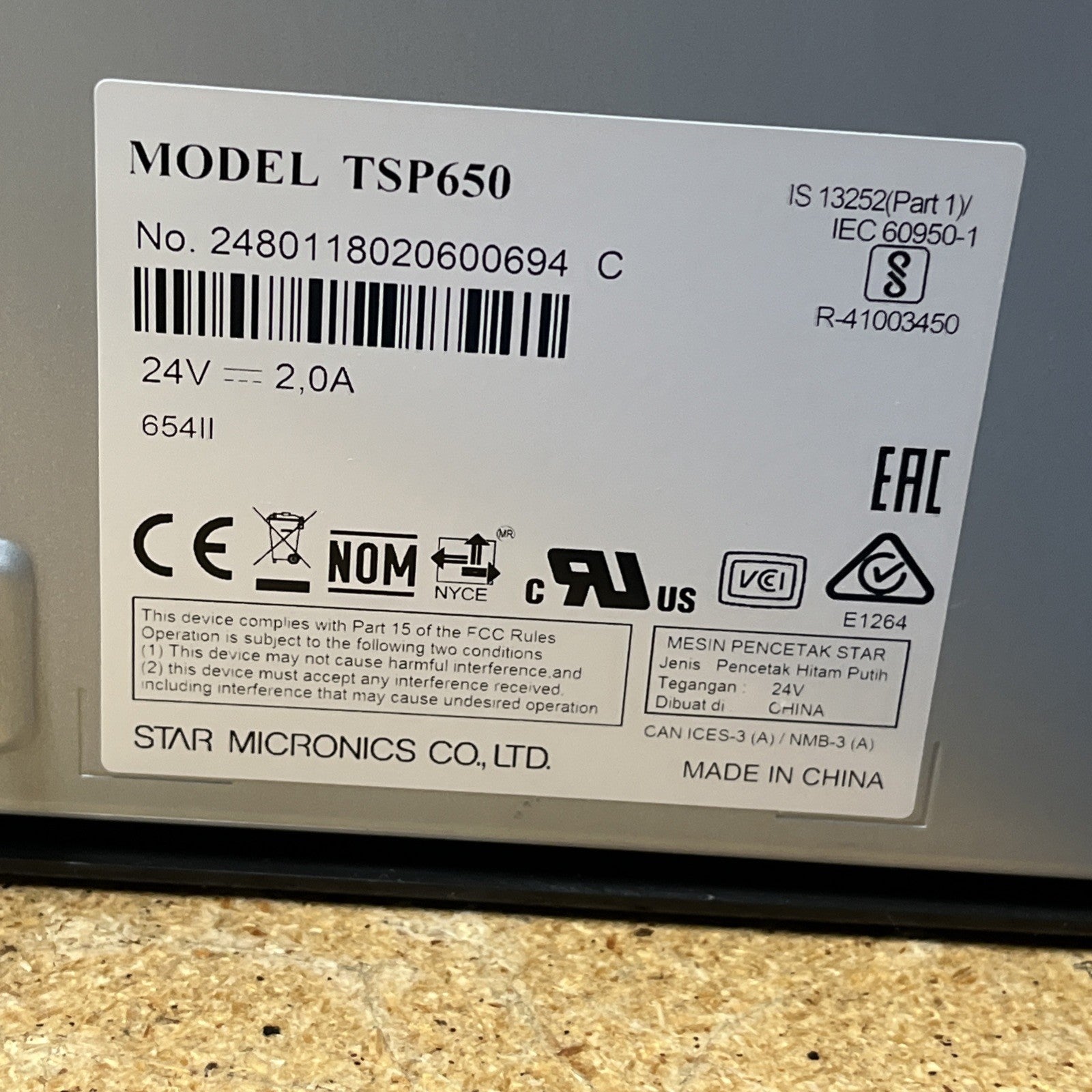 Star tsp650ii Thermal Printer with Power Cord