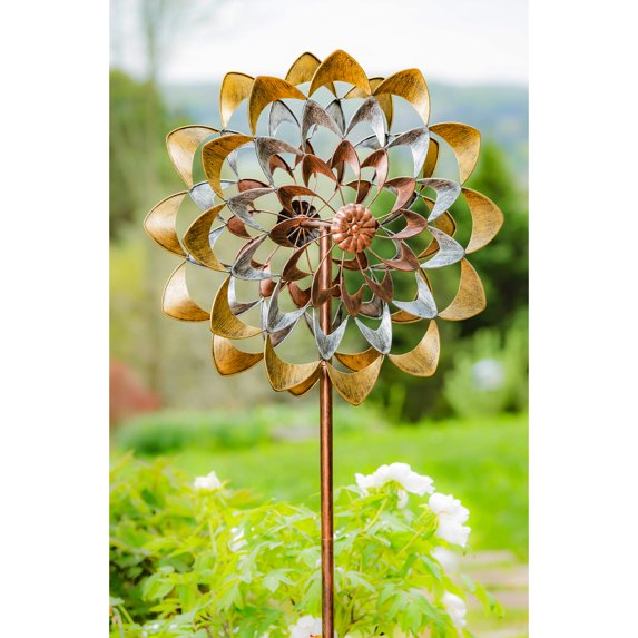75"H Wind Spinner - Copper and Gold Flower