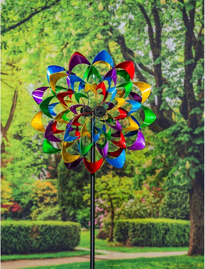 84"H Solar Wind Spinner - Multicolor Flower