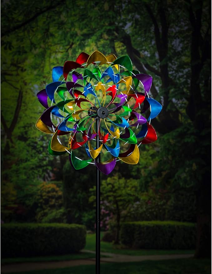 84"H Solar Wind Spinner - Multicolor Flower