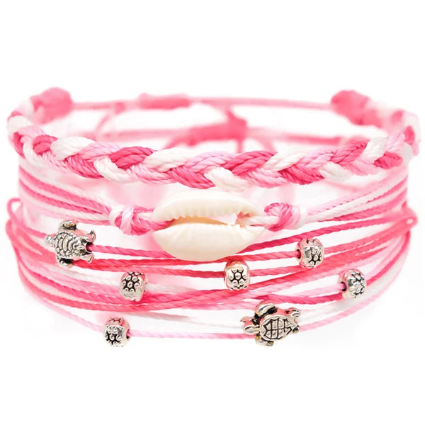 Charming Shark Cowrie Shell with Turtle Gems Bracelet Stack