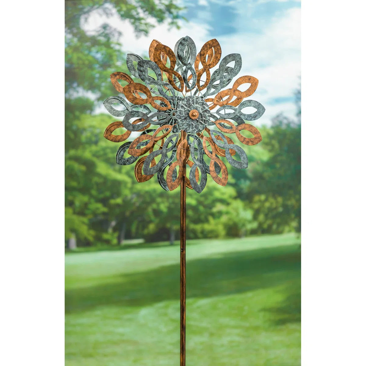 Copper and Verdigris Petals Wind Spinner
