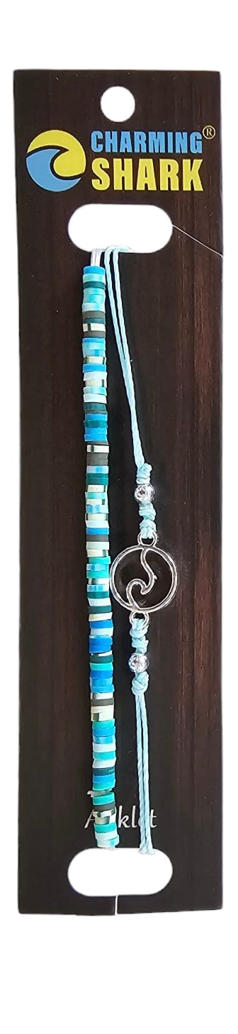 Charming Shark Wave & Beaded Anklet Set