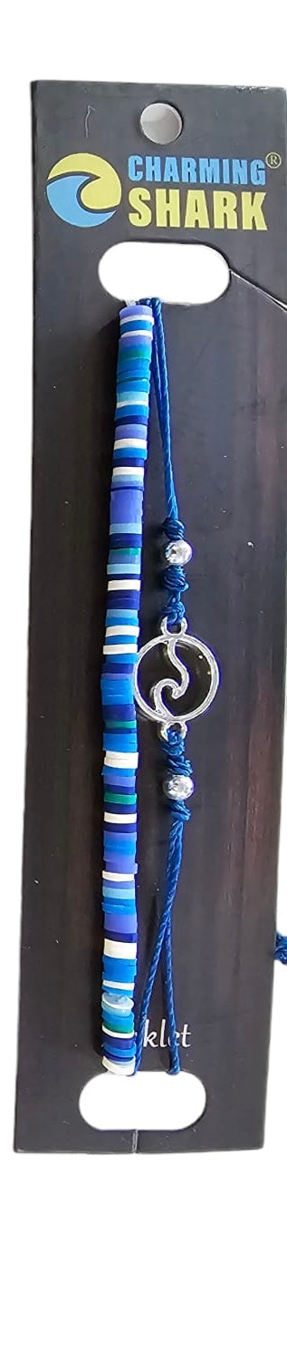 Charming Shark Wave & Beaded Anklet Set