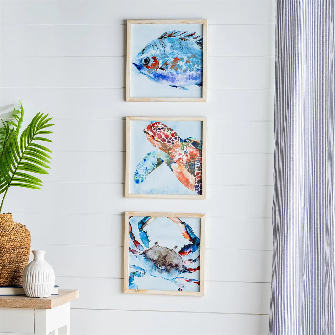 Blue Coastal, Sea Creature Wooden Framed Wall Decor