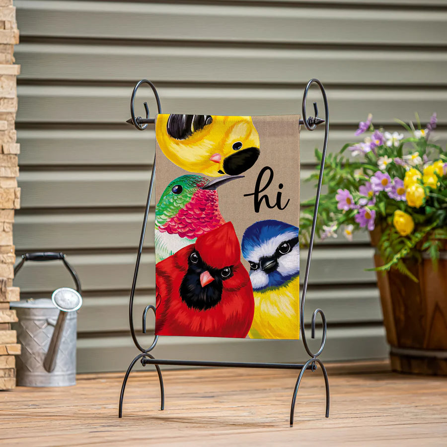 Portly Birds Peeping Burlap Garden Flag