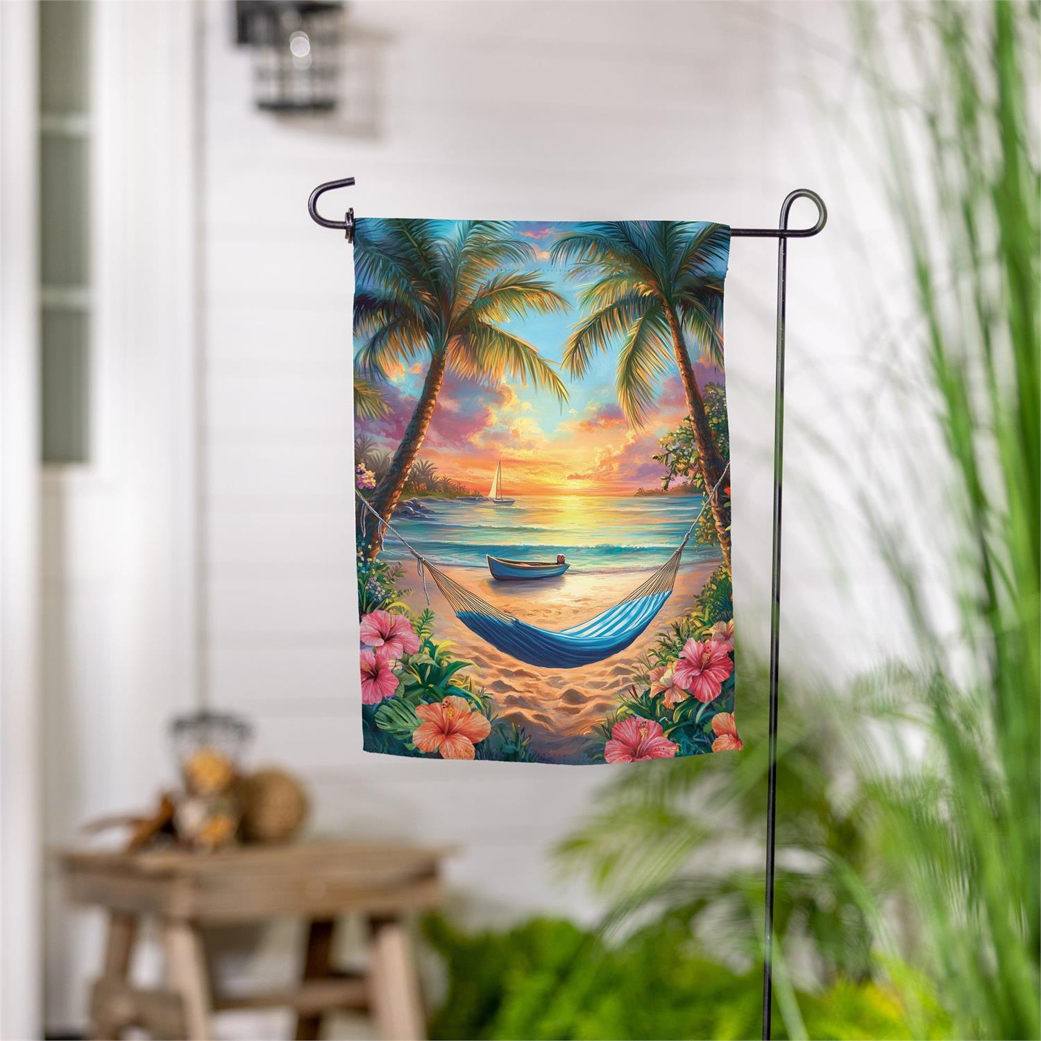 View Of Paradise Suede Garden Flag