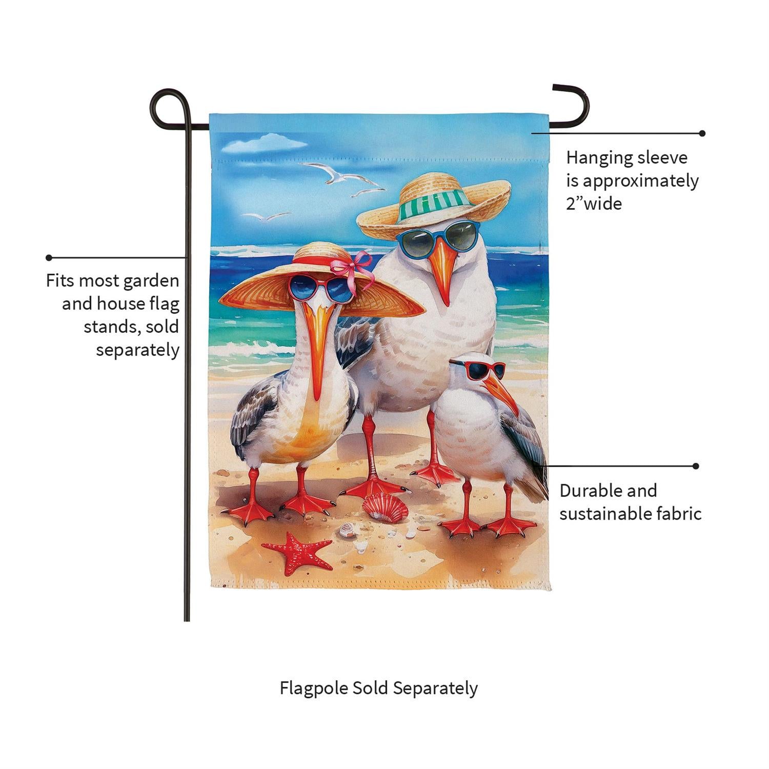 Seagull Beach Family Suede Garden Flag