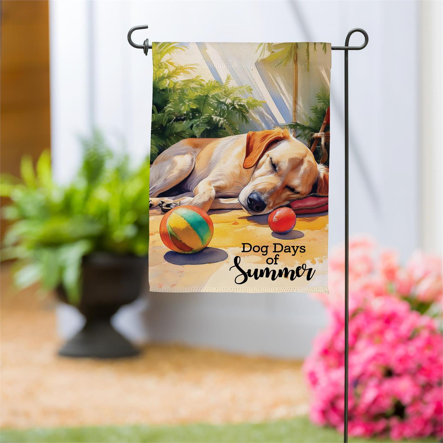 Dog Days Of Summer Suede Garden Flag