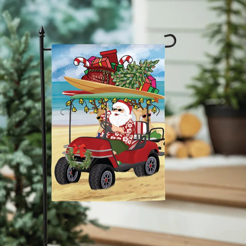 Evergreen Santa Drive Golf Cart on the Beach Garden Flag
