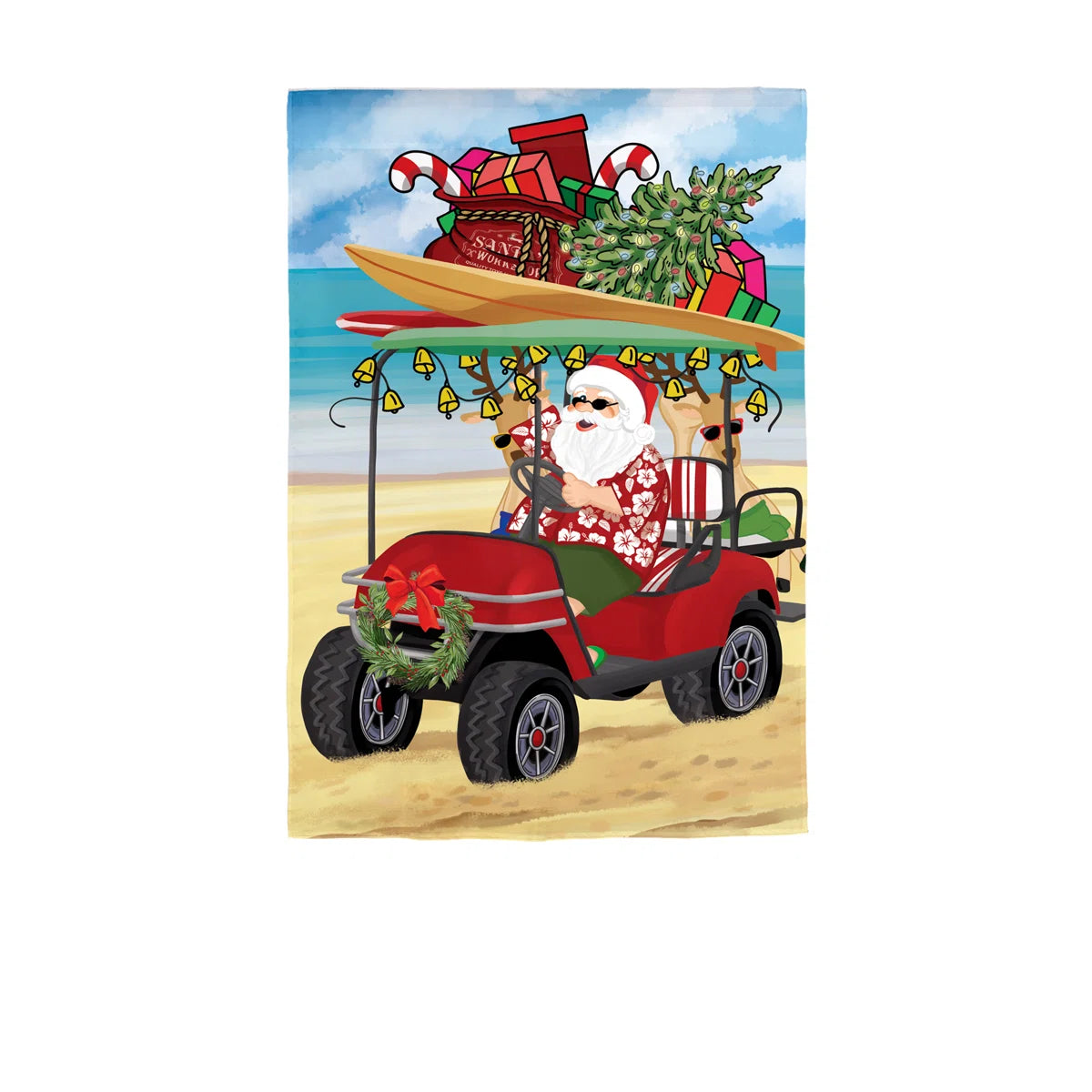 Evergreen Santa Drive Golf Cart on the Beach Garden Flag