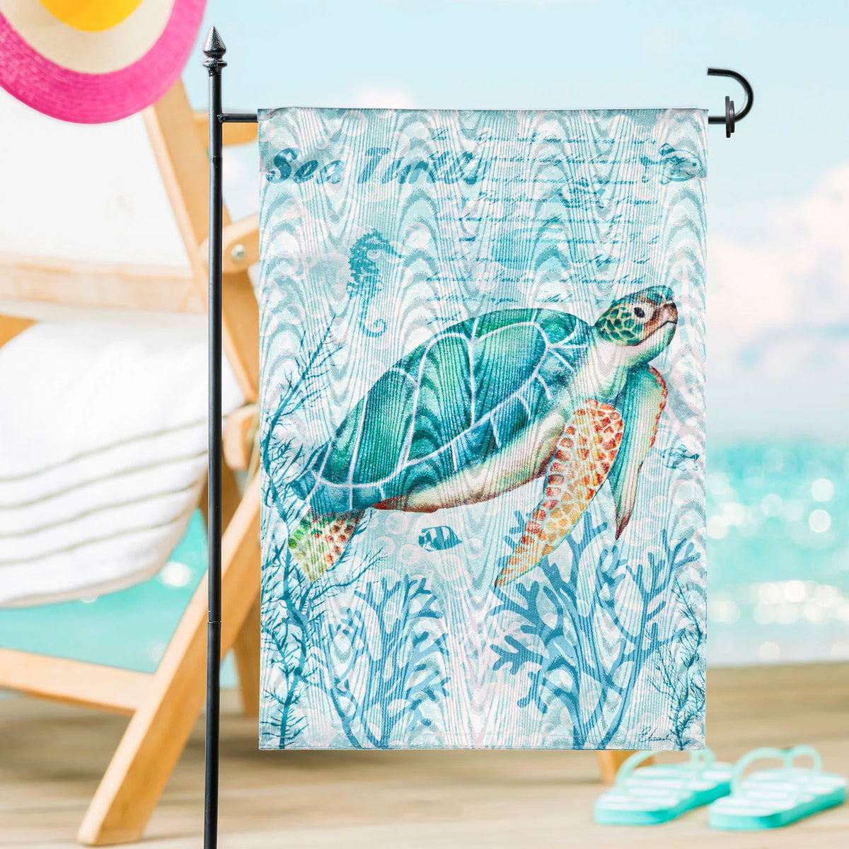 Evergreen Sea Turtle Moire Garden Flag