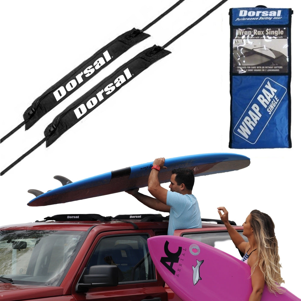 DORSAL Universal Surfboard Car Roof Wrap Soft Rack Padded System (Holds Up to 3 Boards) Fits Any Car, Neoprene Buckle Covers Prevent Damage - Pack of 2