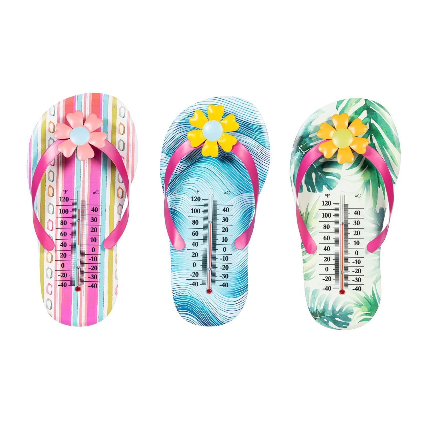 Palm Beach Thermometer, Metal Outdoor Thermometer, Flip Flops, 13"