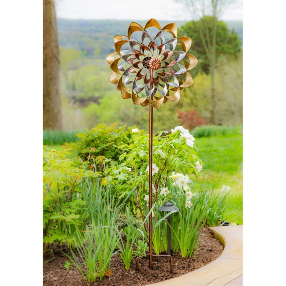 75"H Wind Spinner - Copper and Gold Flower