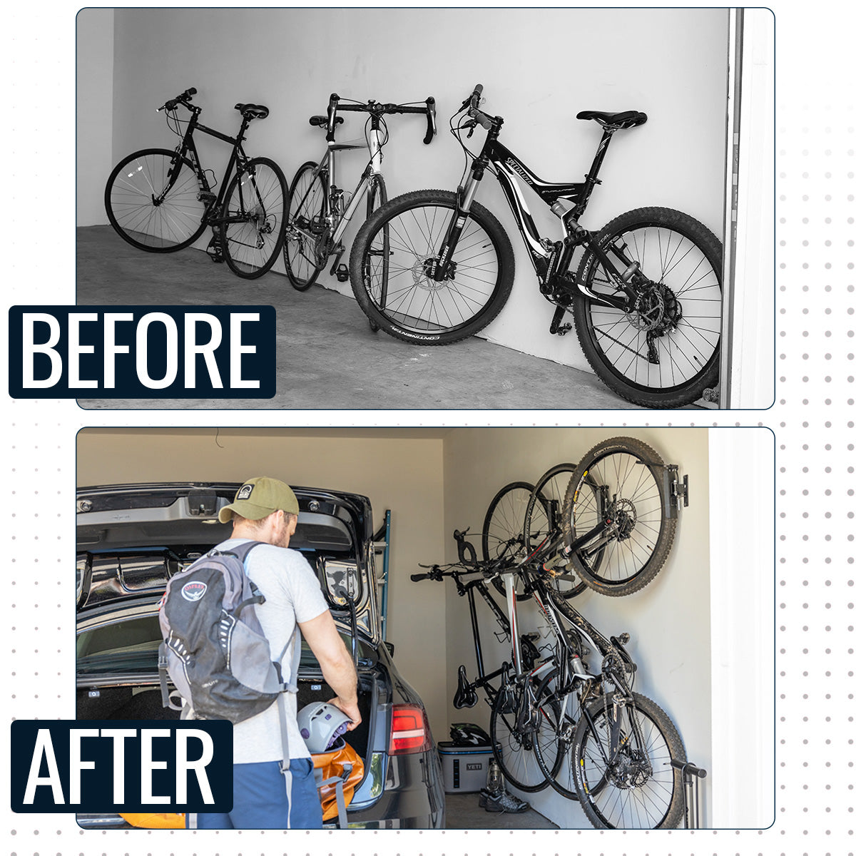 Swivel Mount Bike Storage Rack | 2 Bike Garage Wall Hooks | Deep Water