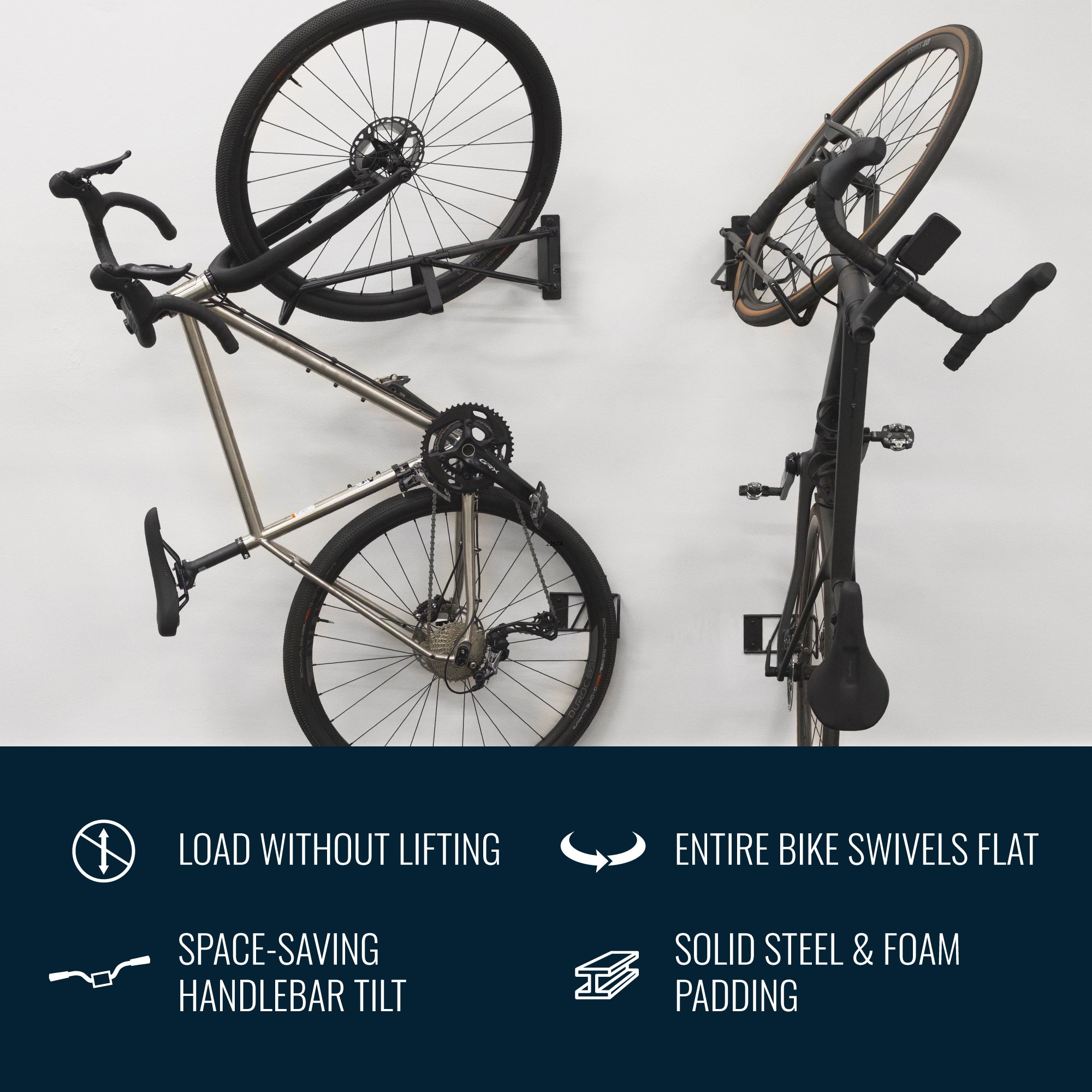 SwivelStow No-Lift Bike Rack | 2 MTB & 2 Road | 4 Pack